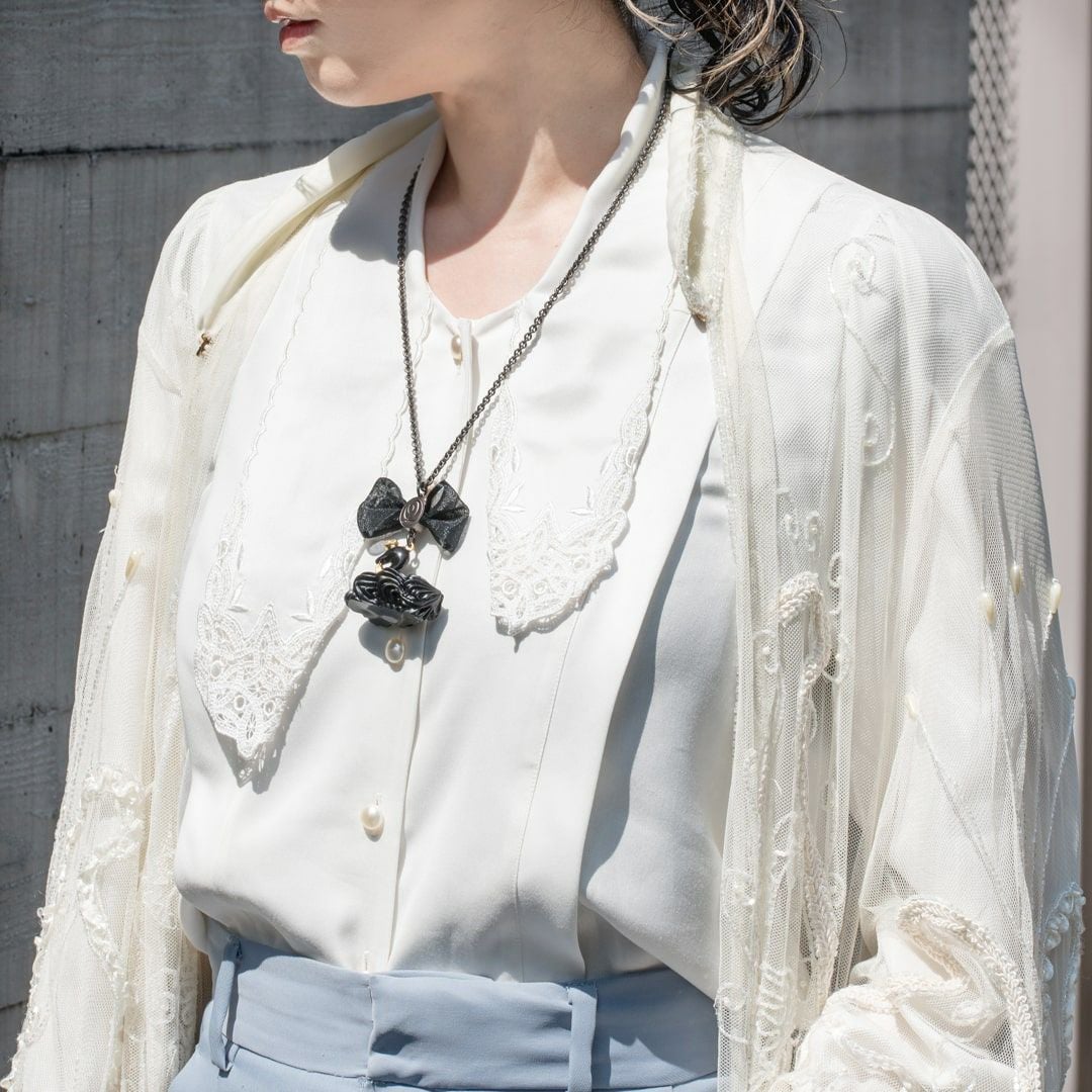 バレエコア スワン ブラック リボン ネックレス