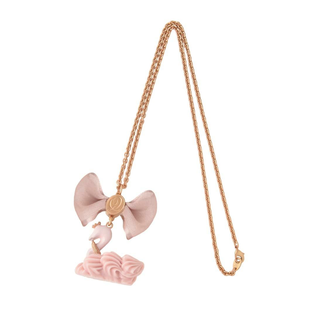 バレエコア スワン ピンク リボン ネックレス