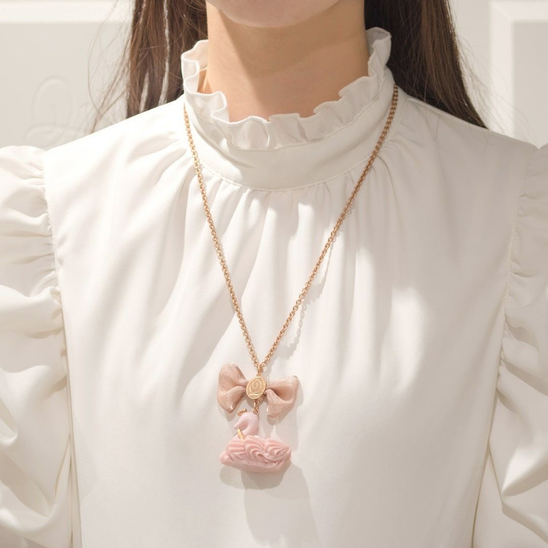 バレエコア スワン ピンク リボン ネックレス