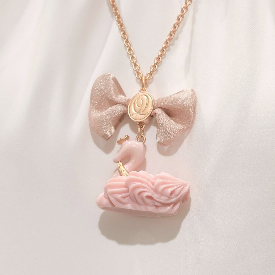バレエコア スワン ピンク リボン ネックレス