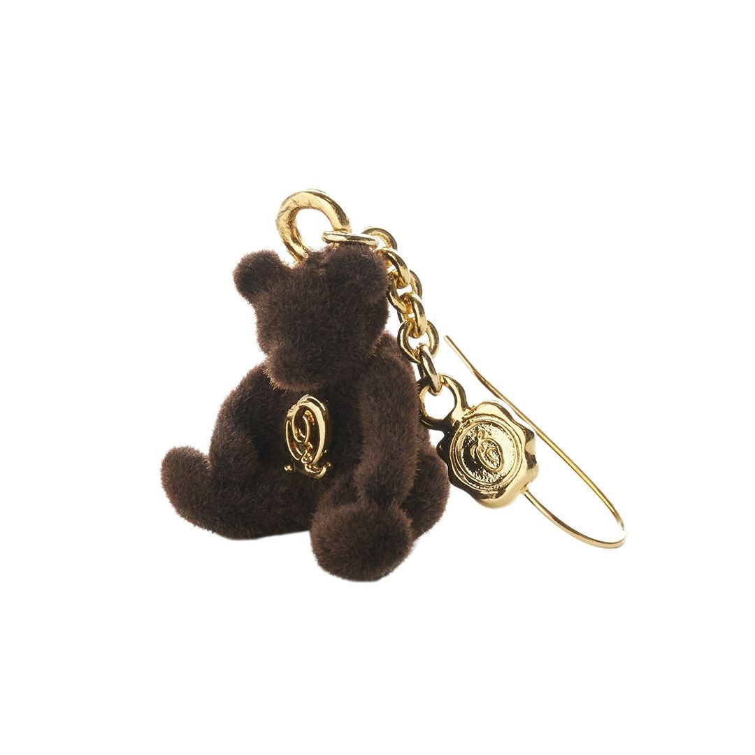 １点限定❣️大ぶりステッチリボンとふわもこフロッキーベアのピアス イエロー♡ フロッキー ブラック＆ボルドー リボン ピアス(ペア) | Q-pot. ONLINE SHOP