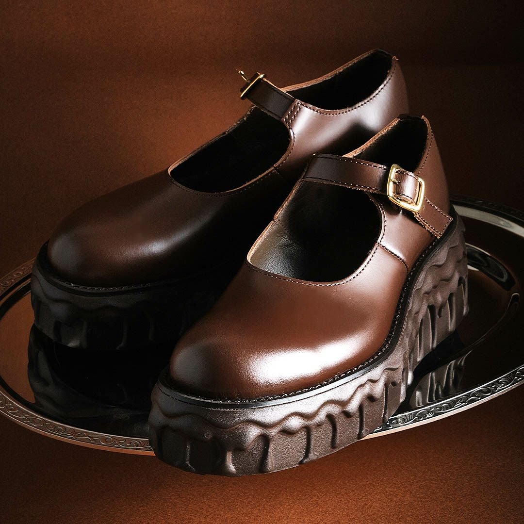 【新品未使用】Chalmiere 厚底 板チョコ メリージェーン L BROWN 残り1点】【本革】メルティングチョコレート メリージェーン（ブラウン