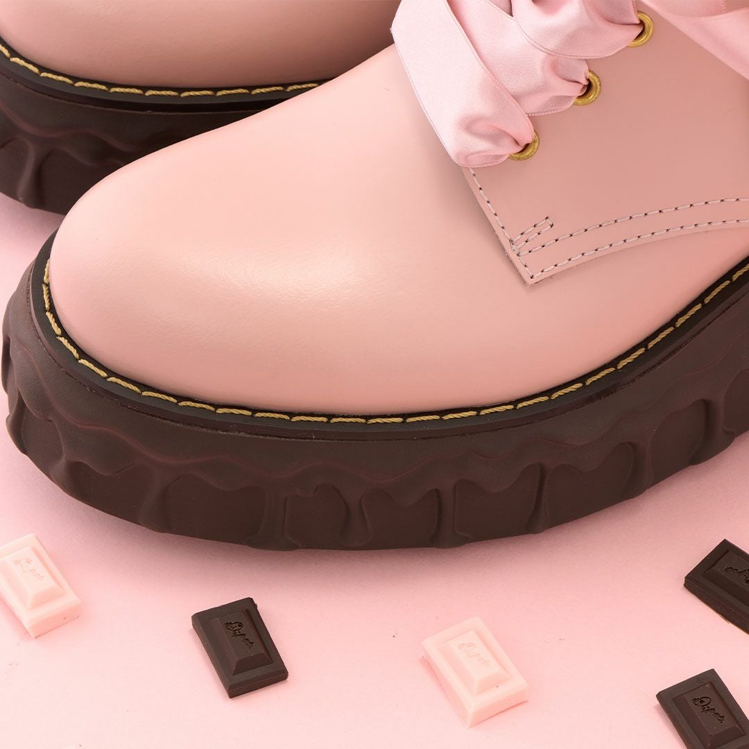 残り1点】【本革】メルティングチョコレート サテンリボンレースアップ
