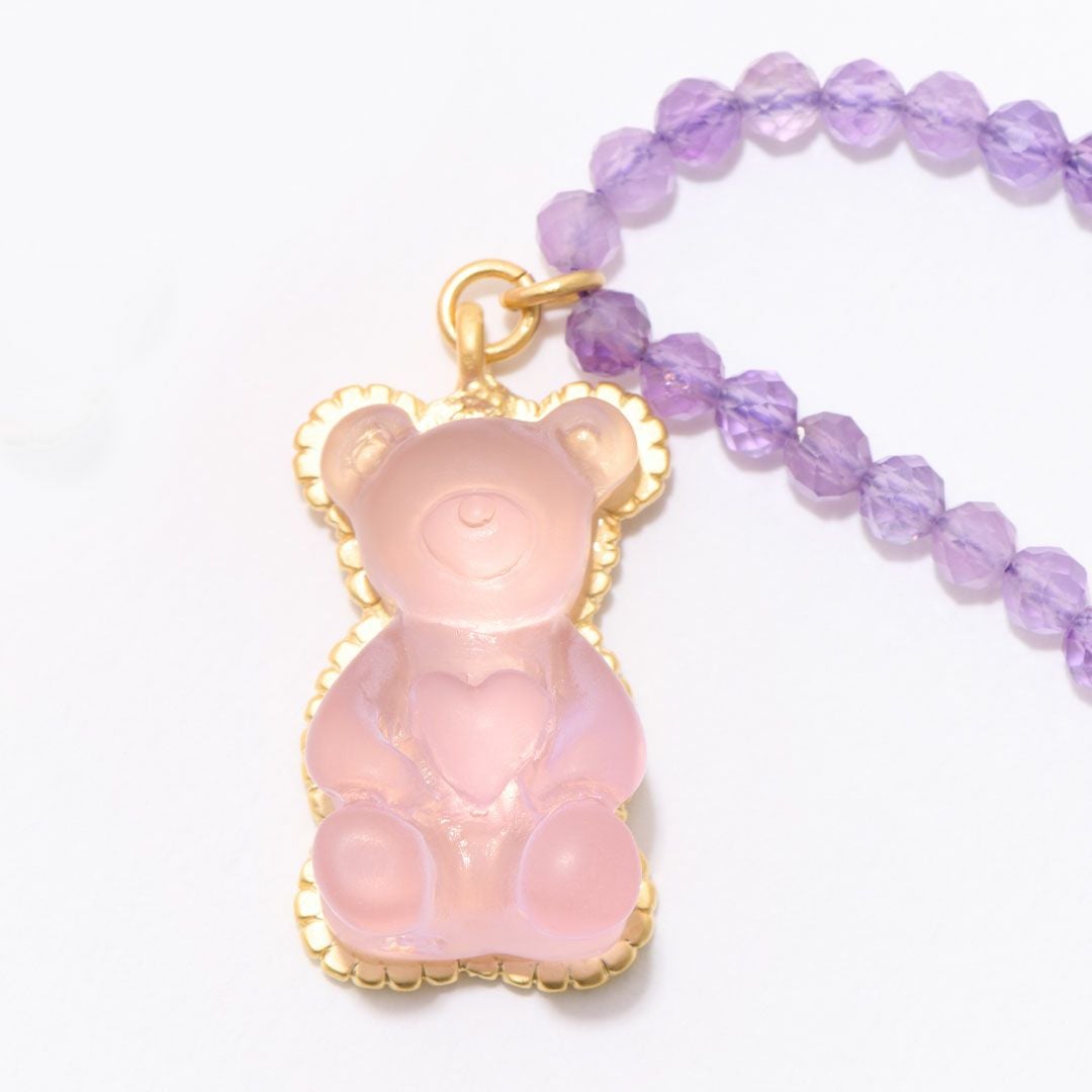 残り1点】アメジスト テディーベア ハードグミ ネックレス（グレープ