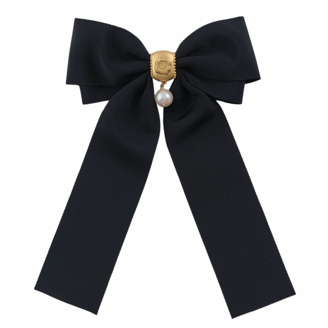 リボン パール ブローチ ブラック