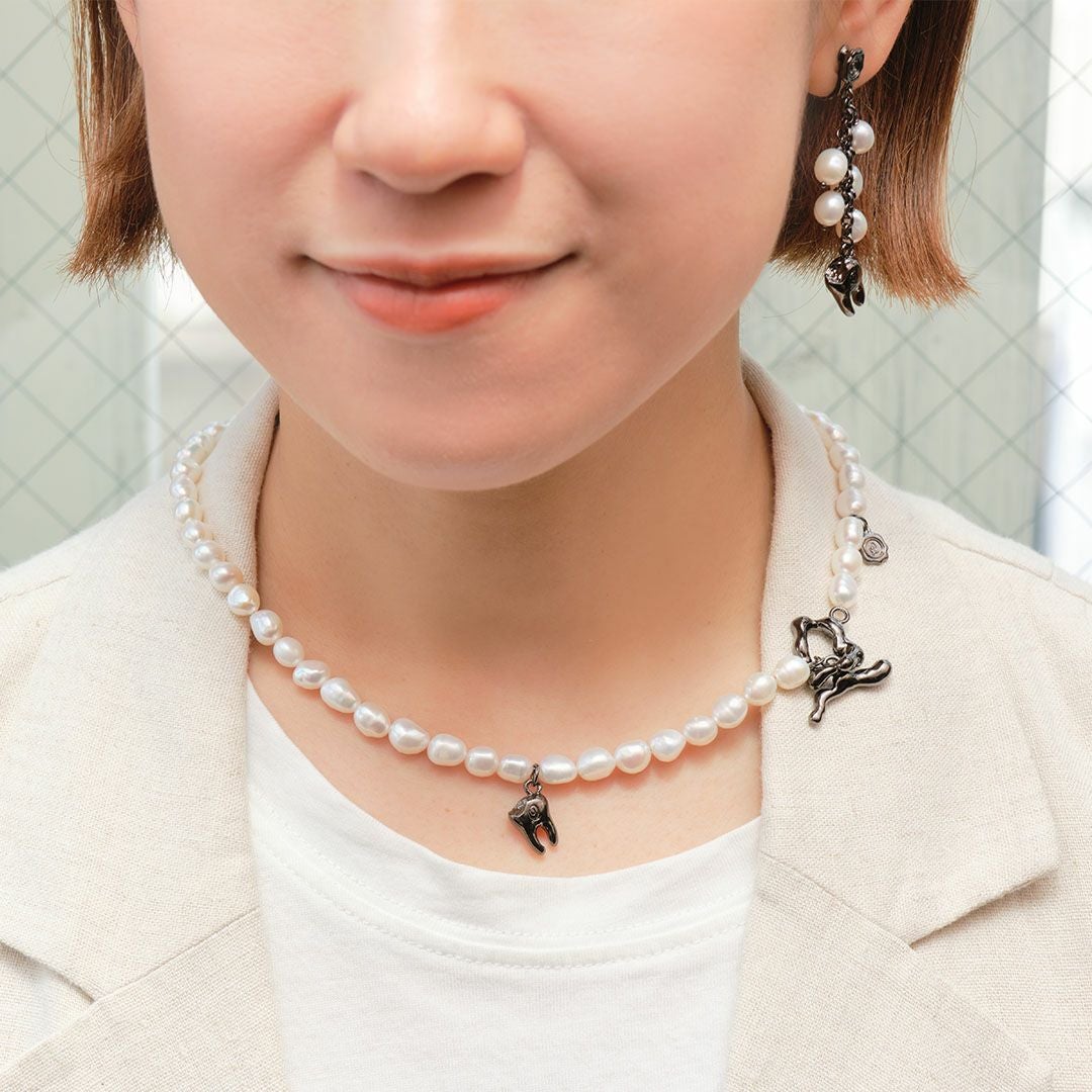 天然石ジュエリー　バロック淡水パール　虫歯　ネックレス