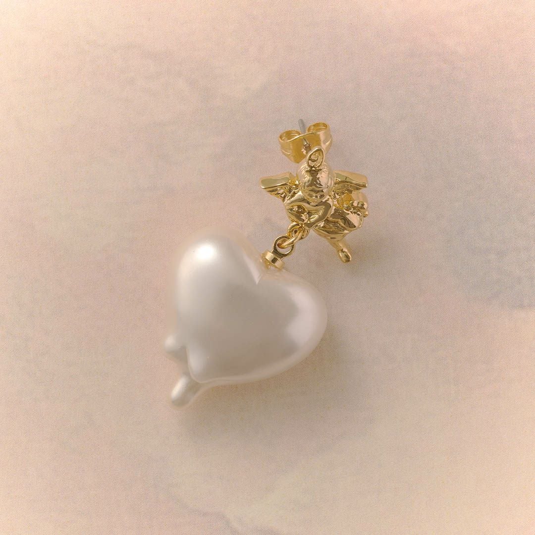 白ウサギ/ハートキャンディー ピアス(K10 イエローゴールド