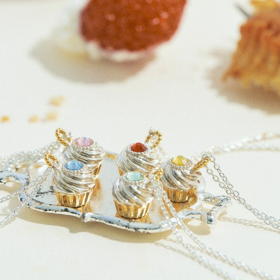ホイップクリスタル カップケーキ ネックレス シルバー925（レッド