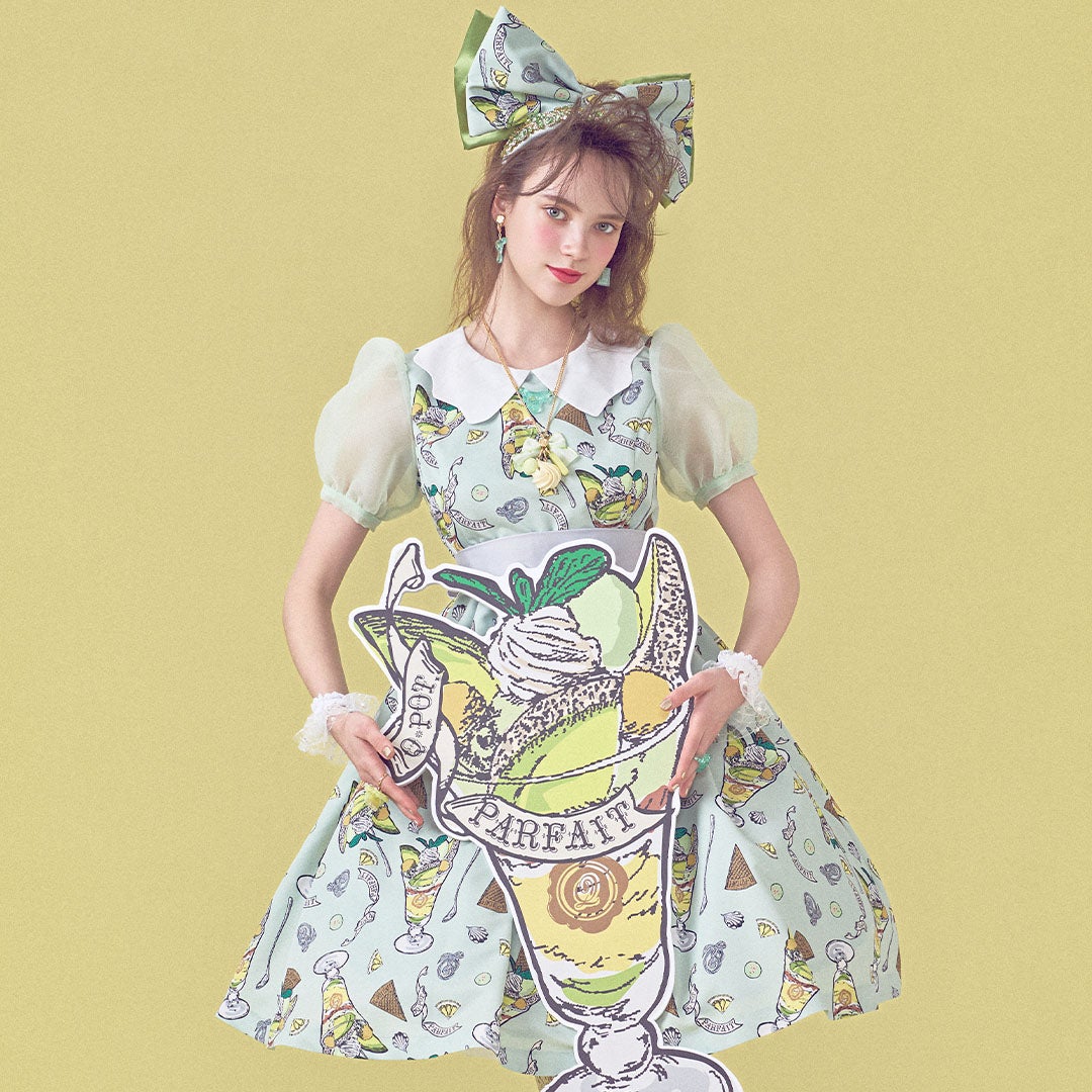 オマケ２　メロンパフェ パフスリーブドレス　キューポット Q-pot ワンピース メロンパフェ パフスリーブドレス | Q-pot. ONLINE SHOP